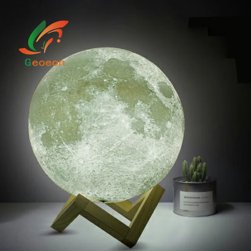 Geoeon 2 اللون 3D طباعة القمر مصباح قابلة للشحن تغيير اللمس التبديل نوم خزانة ليلة ضوء ديكور المنزل الإبداعية هدية A501