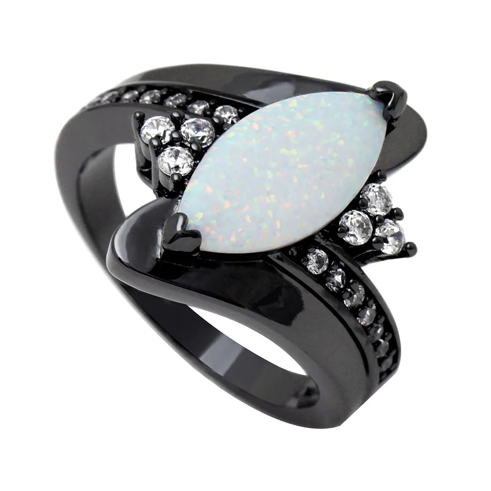 Vnfuru Fire Opal Ring Black Jewelry For Women White Large Natural Ellipse Stone Party Gift Dropshipping Small Big Rings | Украшения и
