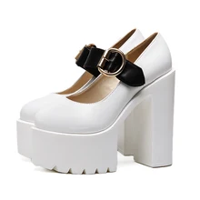 2017 Women Platform Wedge Ultra Very High Heels Mary Jane Buckle Strap Thick Sole Bottom Block Chunky Heel Creeper Casual Shoes