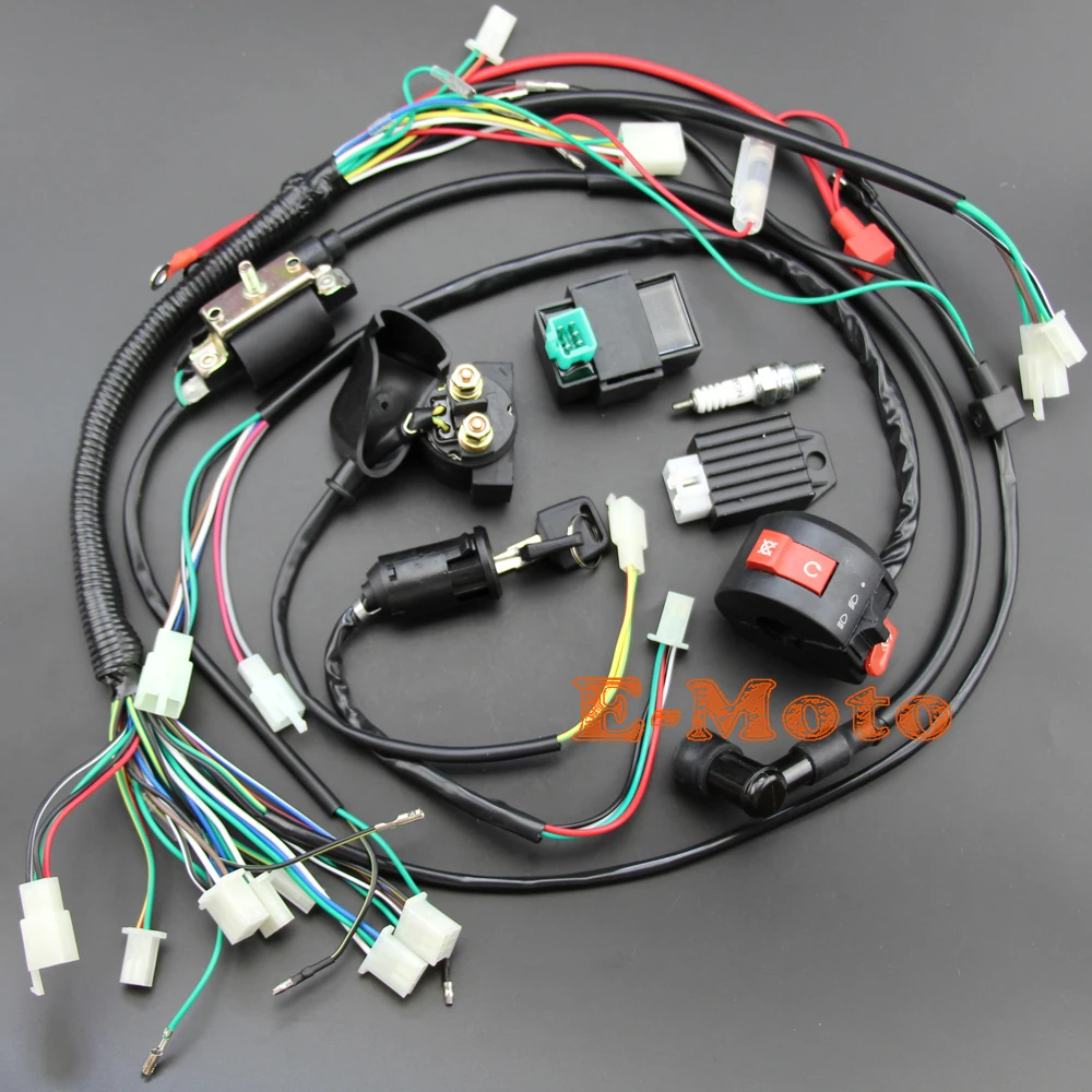 Full Electrics Wiring Harness Coil CDI Spark Plug Kits For 50cc 70cc