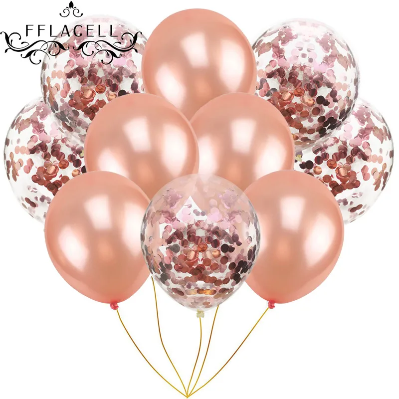 FFLACELL 10 шт. смешанные розовое золото шар Champagne Gold конфетти шары Свадебная