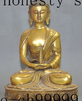 

8"Tibet buddhism bronze gilt seat lotus sakyamuni Amitabha buddha Towers statue