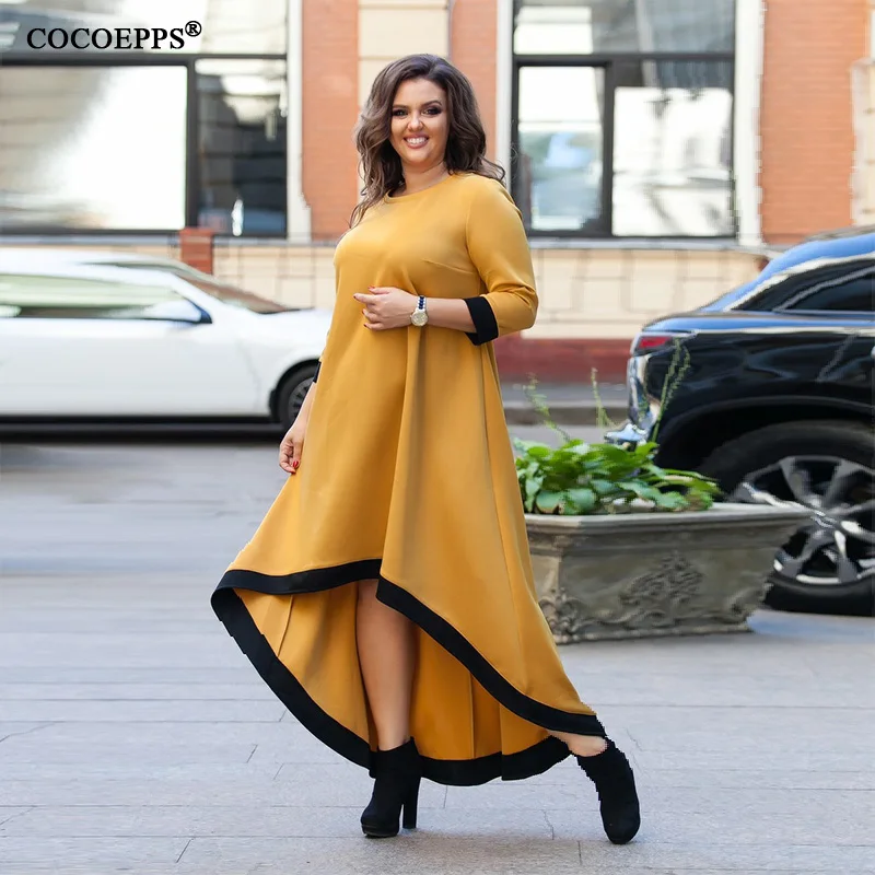 

COCOEPPS 6XL Big Size Maxi Dress Elegant yellow Office Autumn winter Female Dress Plus Size Women Casual Long Dresses