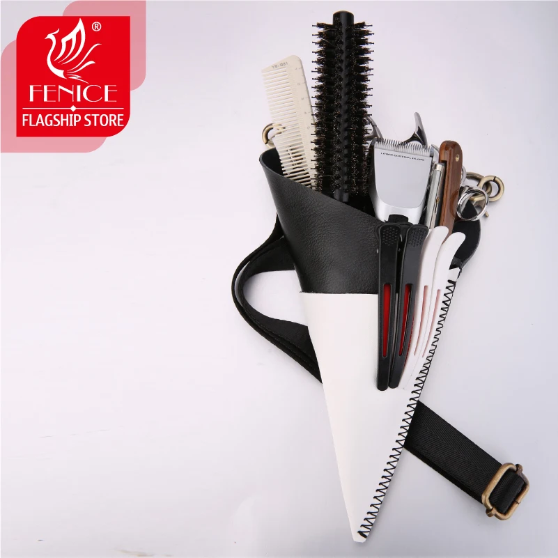

Fenice Unique Triangle Vintgae Leather Case Hairdressing Barber Salon Holster Pouch Styling Tools Bag for 5pcs Hair Scissors