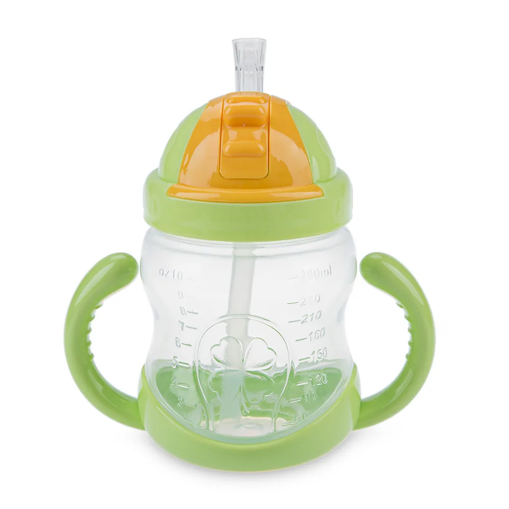 Best-Selling 1Pc New Double Handle Baby Trainer Cup Straw Type Cup Baby Kids Children Feeding Drinking Water Bottle Cup 280ml 02