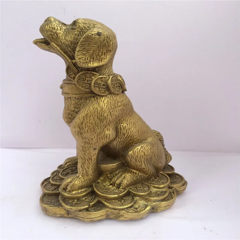 antique antiques chinese brass Carve The zodiac Dog statuein Statues & Sculptures from Home