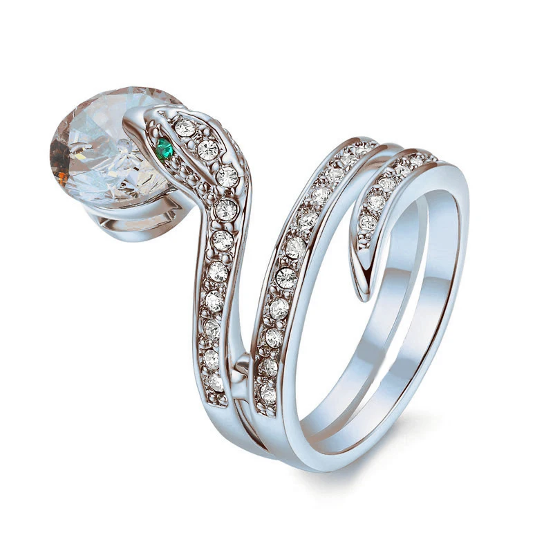 

Slytherin Snake Silver Tone Crystals Accents Ring Adjustable Snake Ring