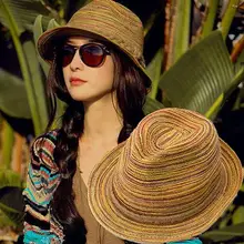 Женская летняя шляпа, женская соломенная шляпа из ротанга, солнечные шапки складные, в полоску, плетеная веревка, Панама, соломенная шляпа от солнца, шляпы от солнца для женщин, Кепка