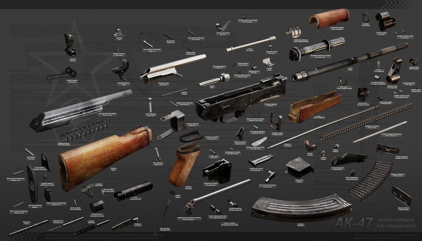 AK 47 пистолет полностью разобранный постер из ткани шелковые постеры и принты