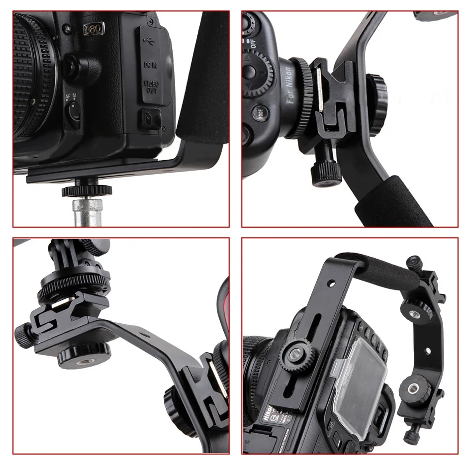 ALUMOTECH Metal Double Hot Shoe Mount Bracket Stand For Camera Flash Light Adapter Holder Photograp
