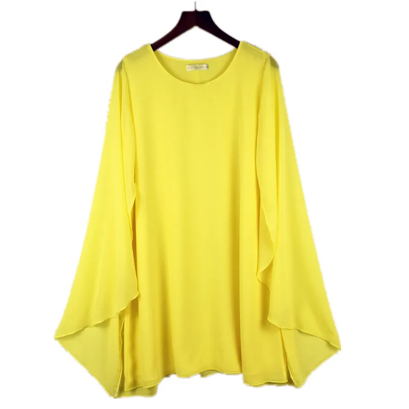 S-4XL 5XL 6XL женское платье большого размера, рукав летучая мышь шаль повседневное шифоновое платье, vestidos femininos, blusas femininas платье для девочек - Цвет: Цвет: желтый