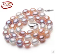 SNH Mezcló el Color Verdadero de Agua Dulce Collar de Perlas Naturales Collar de Perlas con Cierre de Plata de ley