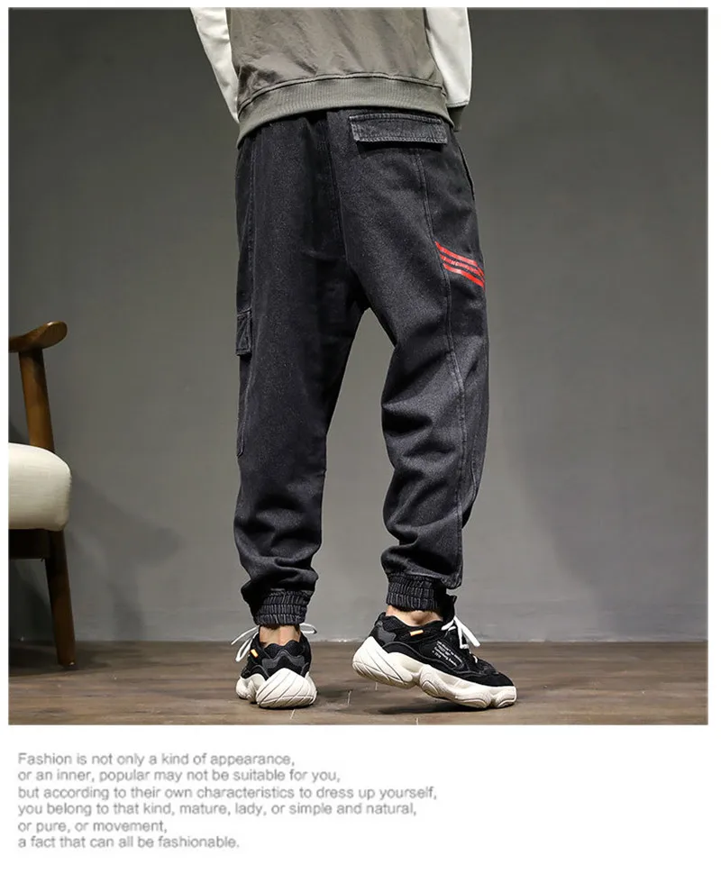 2018 Brand Mens Fashion Harm Pants Autumn Winter Male  Loose Denim Trousers Hip Hop Print Multi-pockets Jeans Pants Large Size  (5)