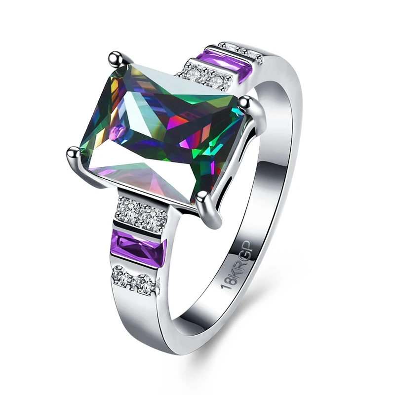 

Synthetic Rainbow Quartz Rings Women Vintage White Gold Plating Purple White Micro Zirconia Jewelry Valentines Day Gifts Sz 7 8