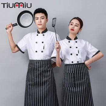 

Chef Jacket Double-breasted Striped Collar Breathable Uniform Logo Print Man Baking Dessert Shop Afternoon Tea Waiter Overalls