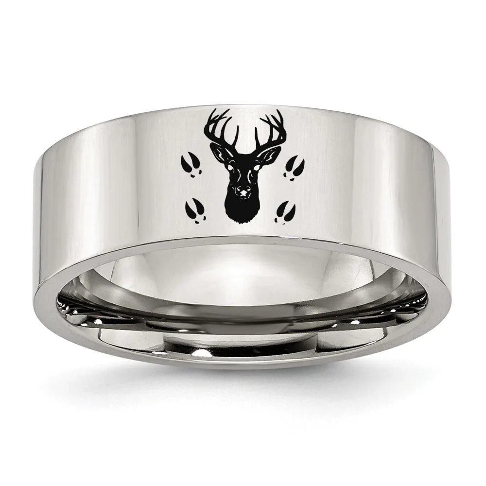 8 мм/6 мм Выгравированный олень трек охотничий логотип титановое стальное кольцо для мужчин женщин Открытый Охотник Рождественский подарок