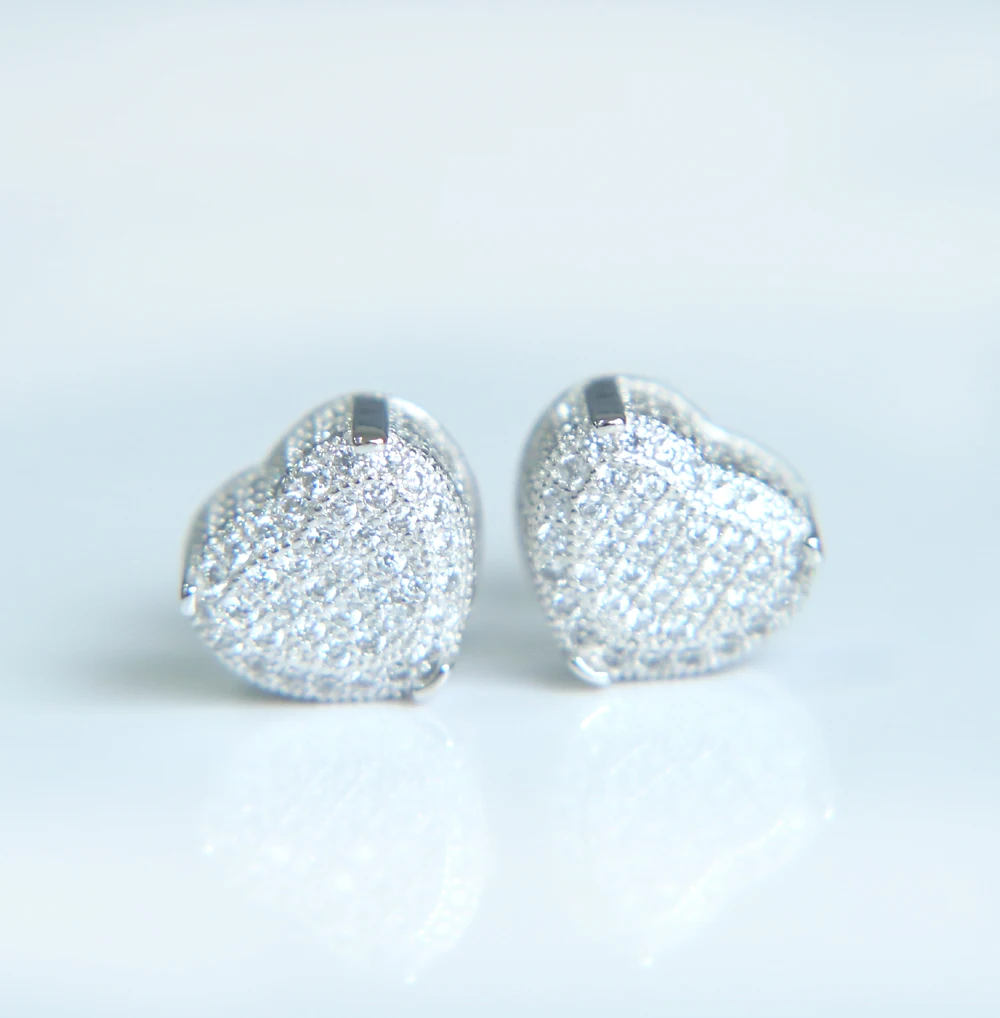 fine jewelry silver color screwback heart shape micro pave zircon cz valentine gift women hip hop earring