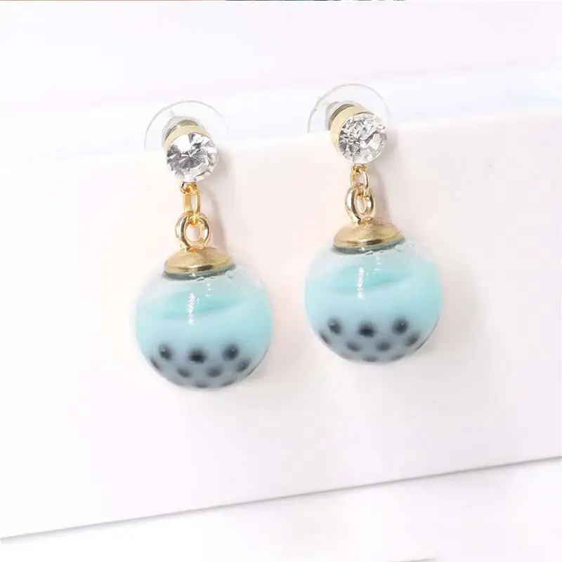 Personality Resin Milk Tea Drink Earring Girls Gifts Colors Candy Color Creative Unique Bubble Tea 45 Colors Drop Earrings 1Pair