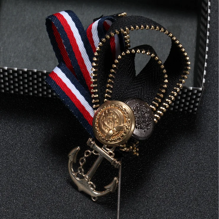 

Fashion Anchor Brooch Zipper Band Button Men Women Lapel Pin Coat Dress Party Boutonniere