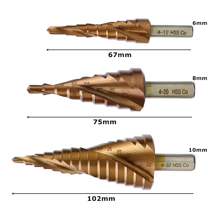 M35 кобальтовое ступенчатое сверло 4-12/4-20/4-32 мм высокоскоростные стальные сверла спиральный паз треугольный хвостовик для отверстий из нержавеющей стали