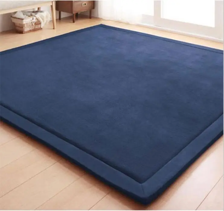 Thick 3CM Coral Fleece Velvet mat bedroom carpet Baby play mat living room bed rug large size Kid mat - Цвет: dark blue