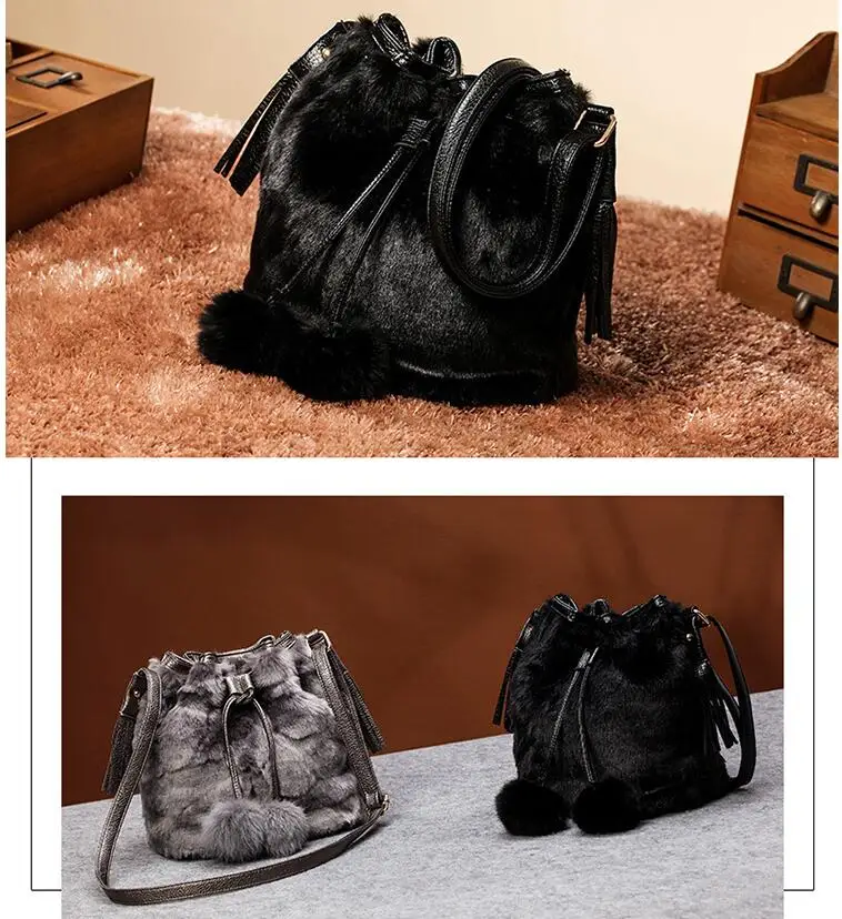 SMOOZA женские сумки из искусственного кроличьего меха женские сумки-мессенджеры через плечо сумка-мешок на цепочке мягкая женская дизайнерская сумка