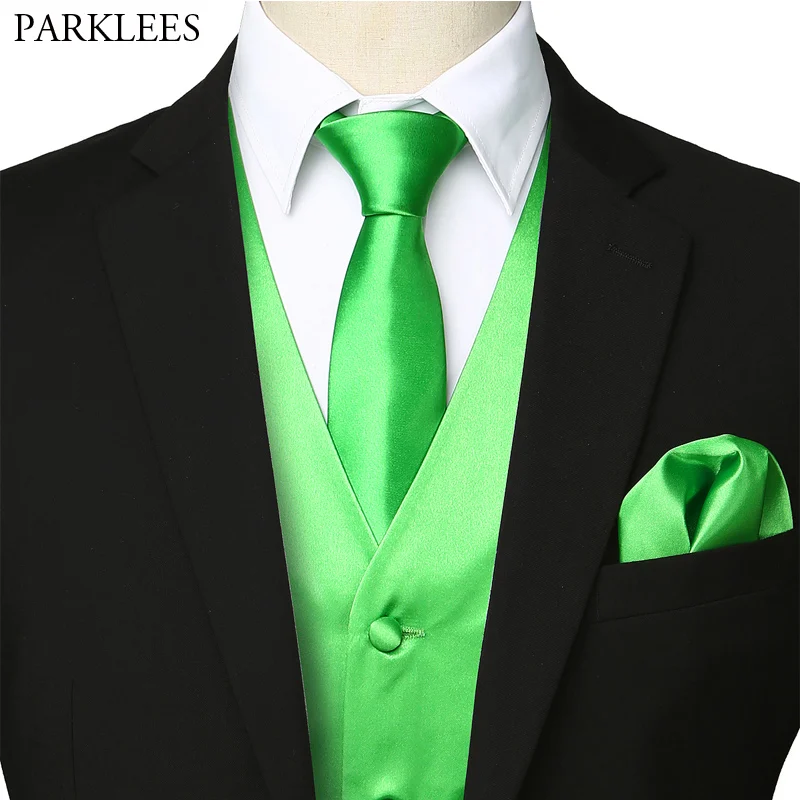 Mens 4pcs Formal Vest Suit Set Silk 