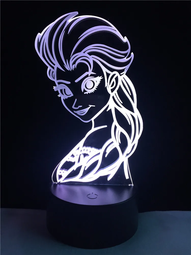3D LED девочка Эльза Анна свет лед Снежная королева настольная лампа ребенок