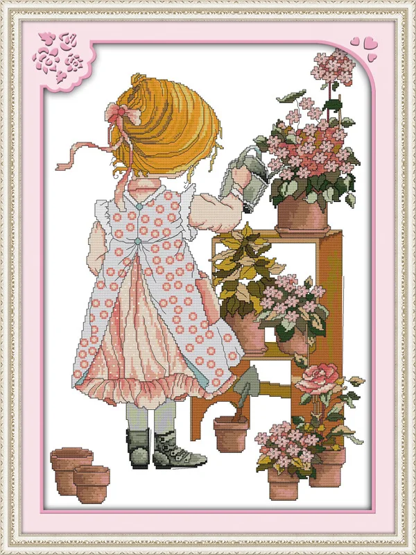 

The beautiful watering girl Printed Canvas DMC Counted Chinese Cross Stitch Kits printed Cross-stitch set Embroidery Needlework