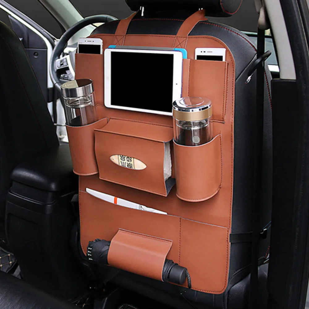 

Multi-functional PU Leather Car Back Seat Storage Bag Multi Pocket Phone Cup Holder Organizer