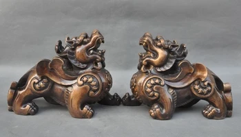 

Old Chinese Fengshui Bronze Evil spirits Guardian Pixiu brave troops Statue Pair