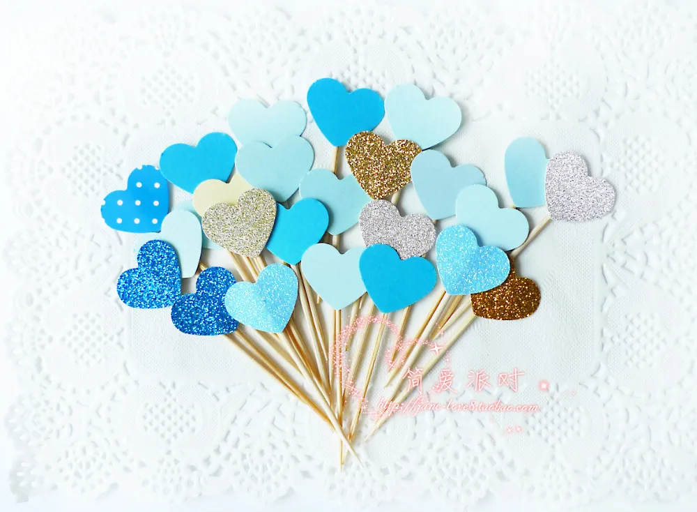 

Sweet love 36 Blue Heart Cupcake Toppers,Cupcake Toppers Picks Wedding,Party Birthday Decor,Cup Cakes Toppers Picks