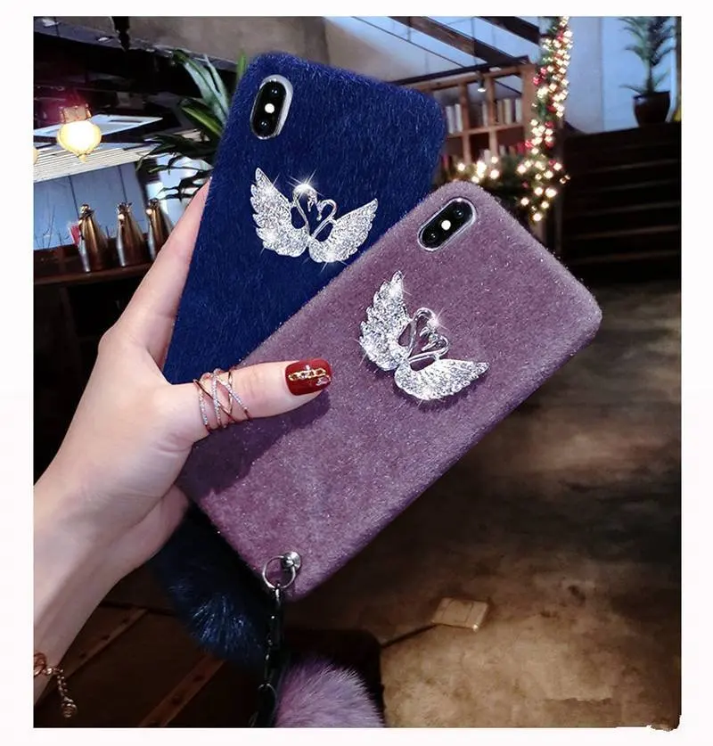 Плюшевые чехол для iPhone X XR XS Max гладкой hairball Зима теплый мех животных ry Обложка сплошной цвет чехол