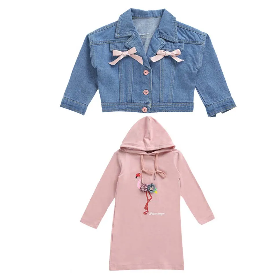 

2018 New Baby Girls Spring Autumn Clothes Set Outerwear Denim Jackets Clothing Suit Cute Baby Clothes Jacket & Cartoon Hoodie