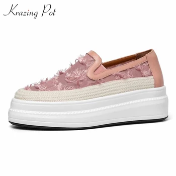 

krazing pot 2019 summer season fringed petal fabric breathable sexy sunscreen slip on modern beauty female Vulcanized shoes l11