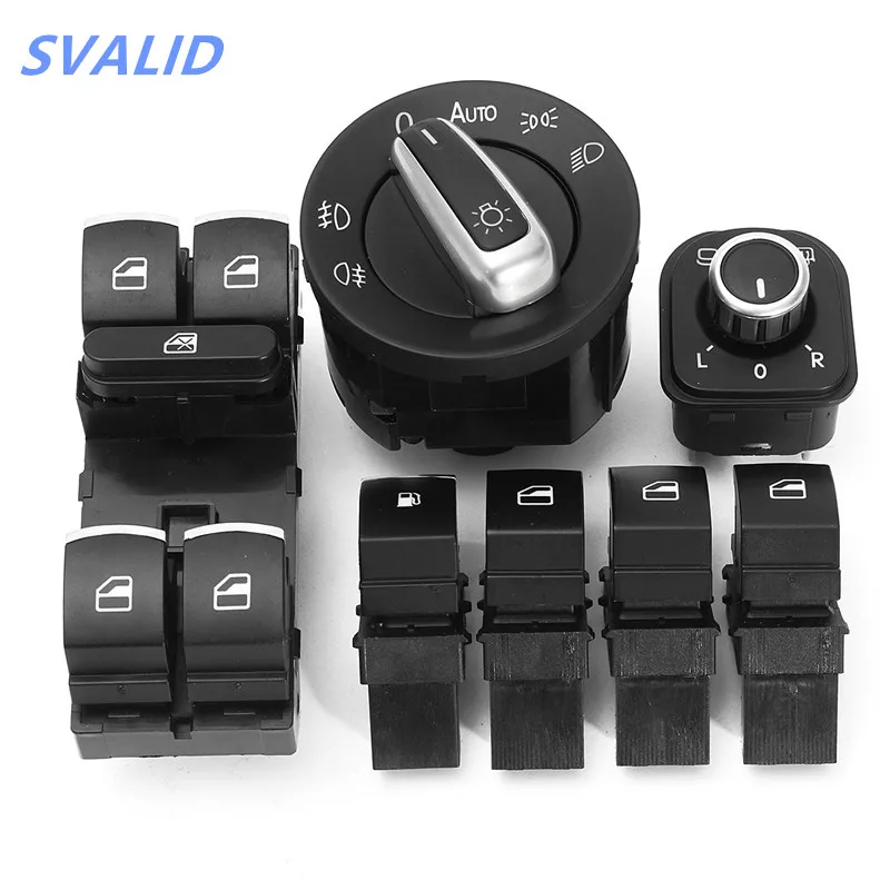 SVALID 7pcs Chrome Headlight Switches Rear View Mirror Headlight Side