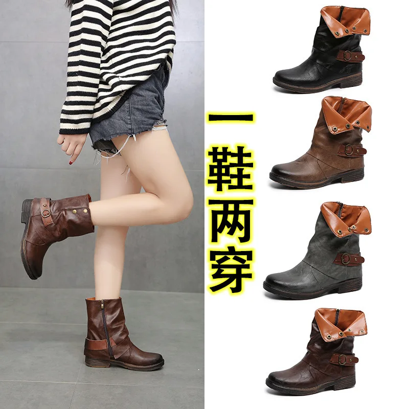 

43 Square Short Belt Buckle Zipper Shoes Women Short Boots Comfortable Ankle Boots
