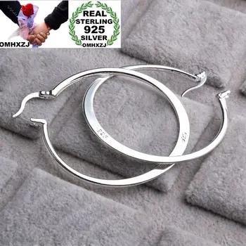 

OMHXZJ Wholesale Personality Fashion OL Woman Girl Party Wedding Silver Round Flatten 925 Sterling Silver Hoop Earrings YE424