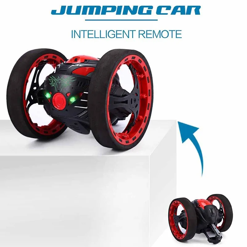 Mini Cars Bounce Car 2.4GHz RC Car with Flexible Wheels Rotation LED Light Remote Control Robot Car Toys for Birthday Gifts NSV7