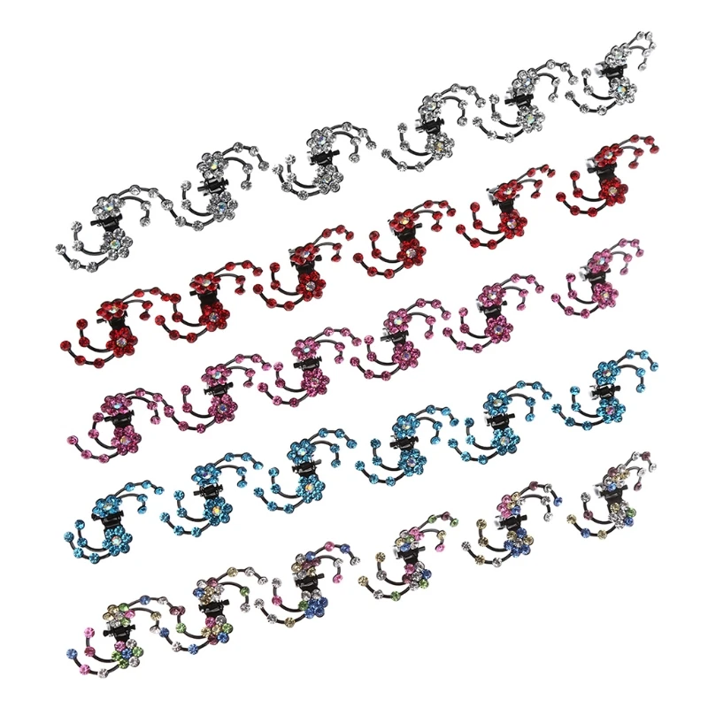 

6pcs Cute Small Rhinestone Flower Hair Clips Hairpin Claws Clamps for Women Lady