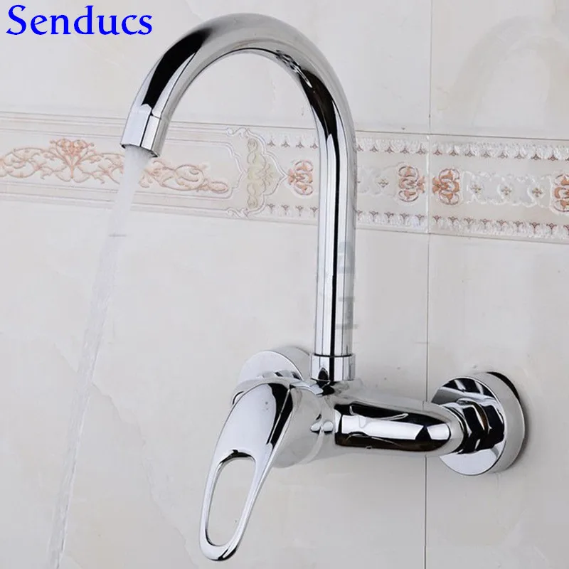 

Senducs Wall Mounted Kitchen Faucet Single Lever Hot Cold Kitchen Sink Faucet High Quality Brass Chrome Ktichen Mixer Tap