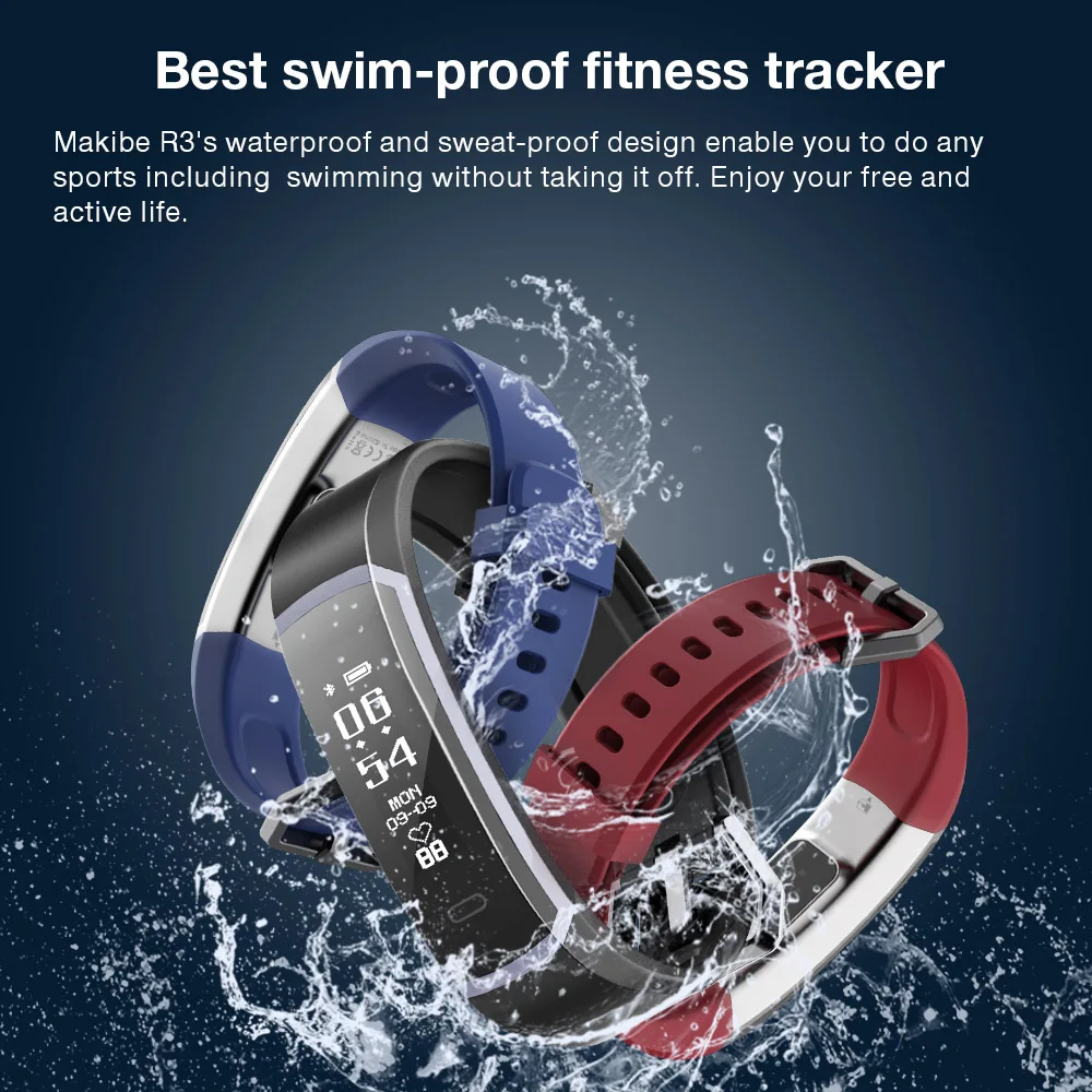  Makibes R3 Smart Bracelet Bluetooth Wristband Continuous Heart Rate Monitor Health Fitness Tracker  - 32880184905