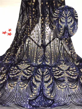 

2019 high quatily African Sequins Lace Fabrics Wholesale sequins French net lace fabric for Nigeria wedding