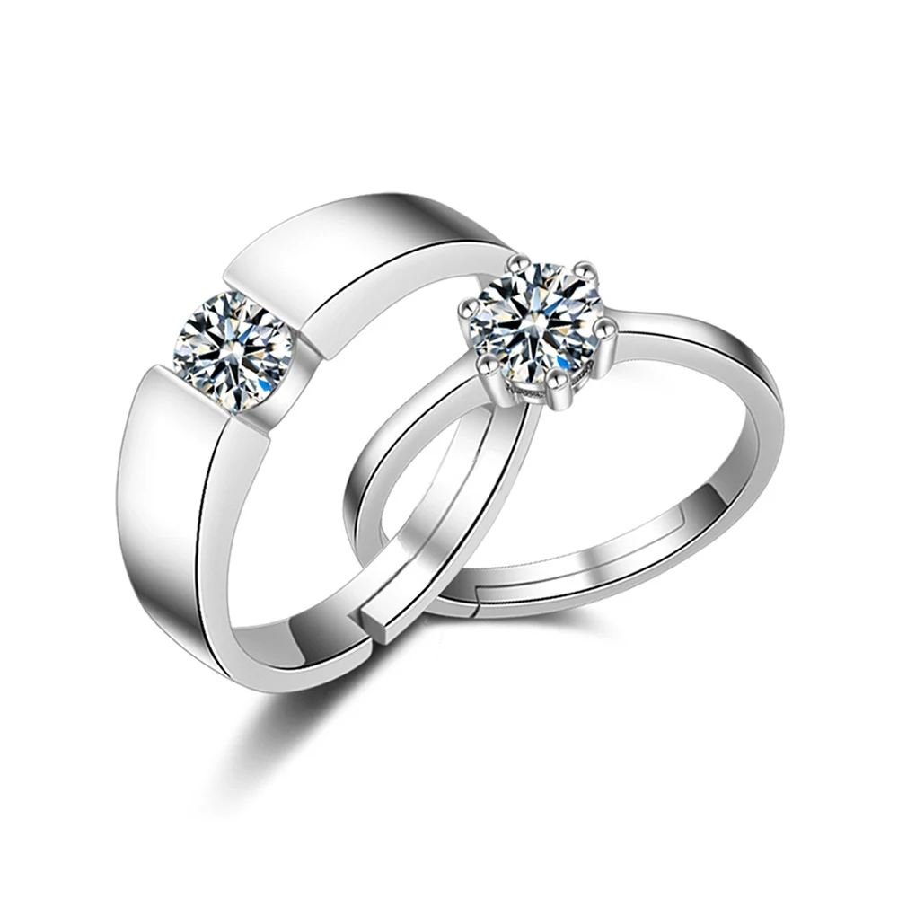 Fashion jewelry Crystal sparkling zircon Wedding Engagement Rings for Couples silver color Adjustable Ring women men Hot | Украшения и