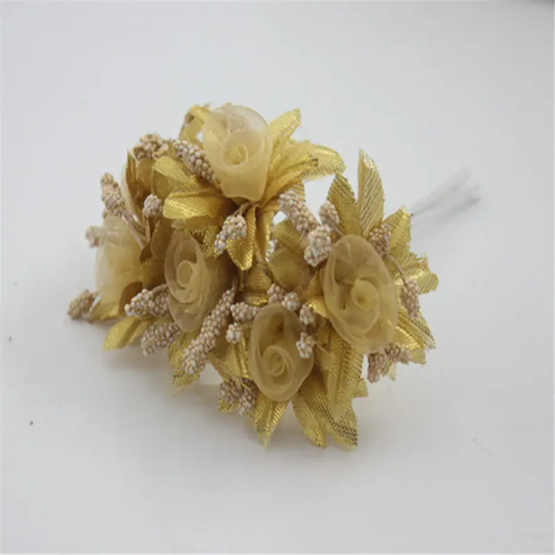 Свадебный искусственный Шелковый цветок из текстиля песок цветок невесты платье украшения для волос 6 шт - Цвет: Gold