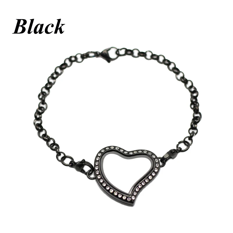 

Carvort jewelry curved heart shape floating locket bracelet with crystals glass locket memory locket bracelet free with chains