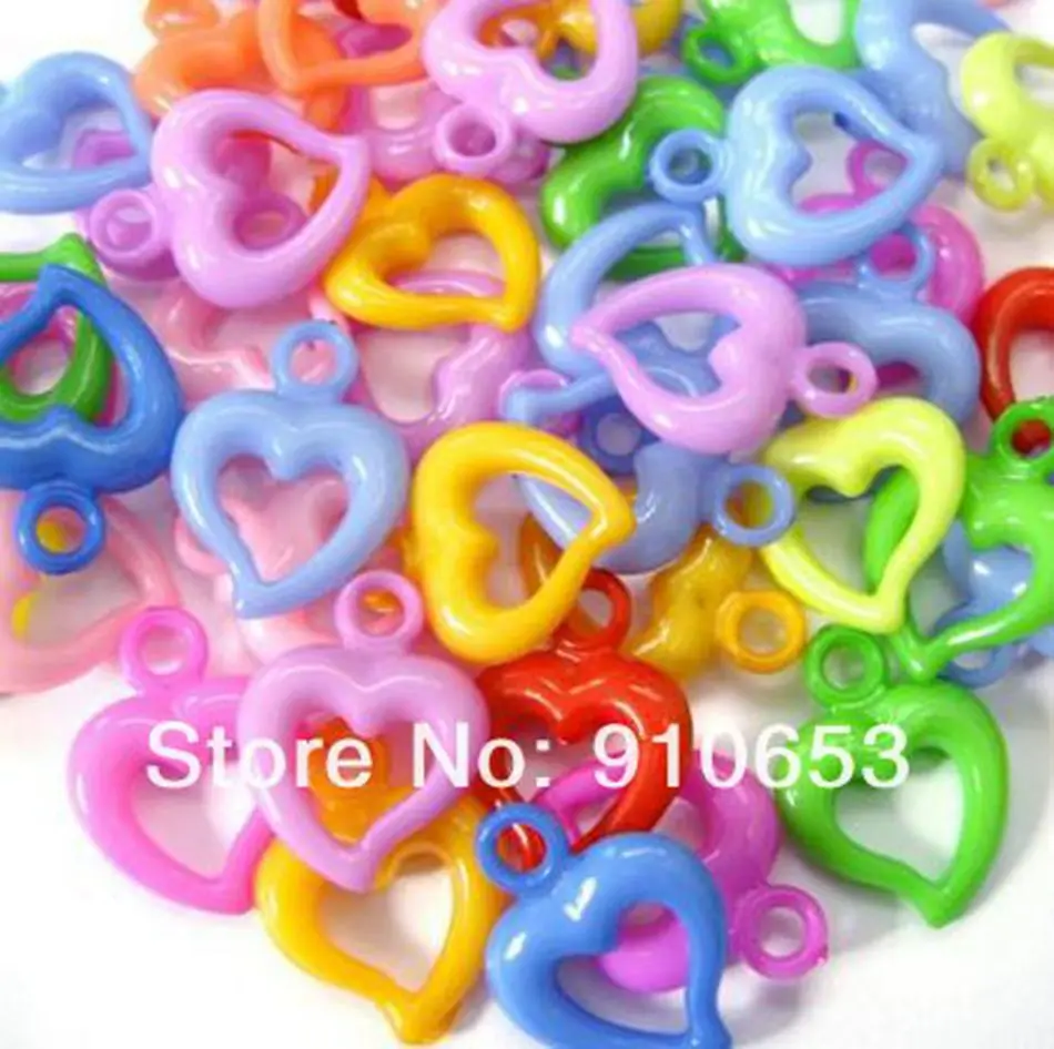 250Pcs Colorful Acrylic Plastic Heart Charms Pendants 15mm Q443in Charms from Jewelry