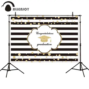 

Allenjoy Graduation backdrops photophone white and black stripe golden dots frame photography background for photo photocall