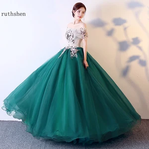 Arabic Prom Dresses Long Off Shoulder Elegant Ball Gown Masquerade Dress Green Formal Prom Gown