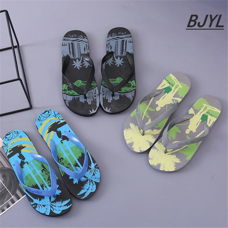 

2019 new flip flops men's shoes non-slip sandals pinch beach slippers wear